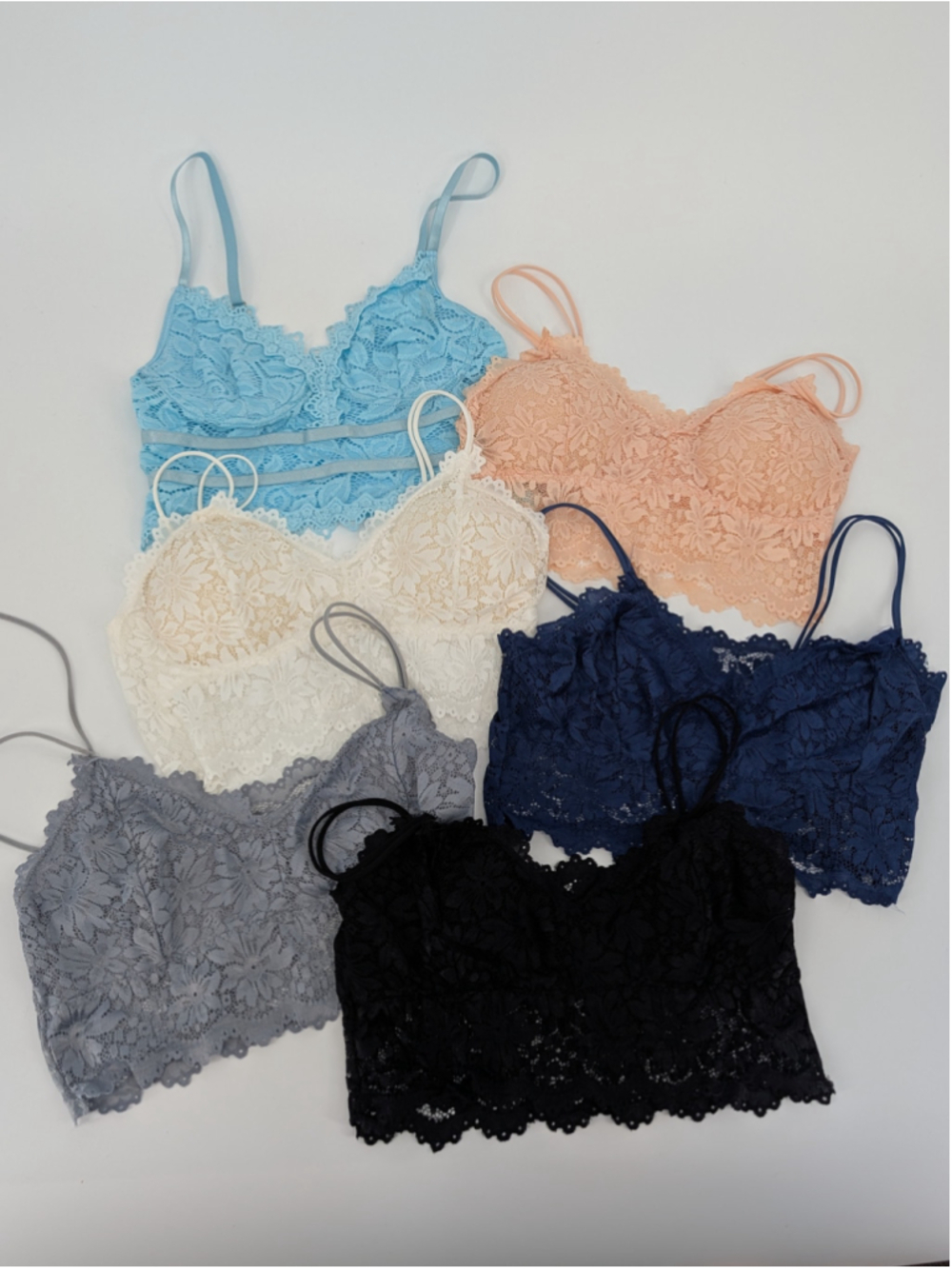 6 Pc Lace Bralette Lot Size S Small Longline Silhouette Blue Black Gray Peach